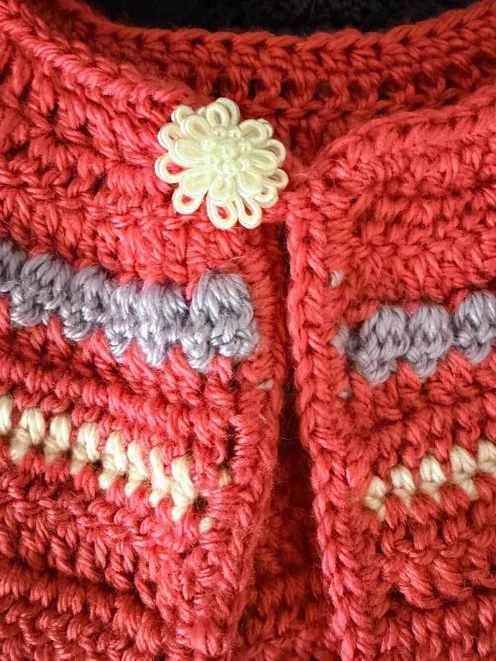 Handmade Crochet Baby Cardigan Pink Coral Lavender Cream Flower Button Baby Girl
